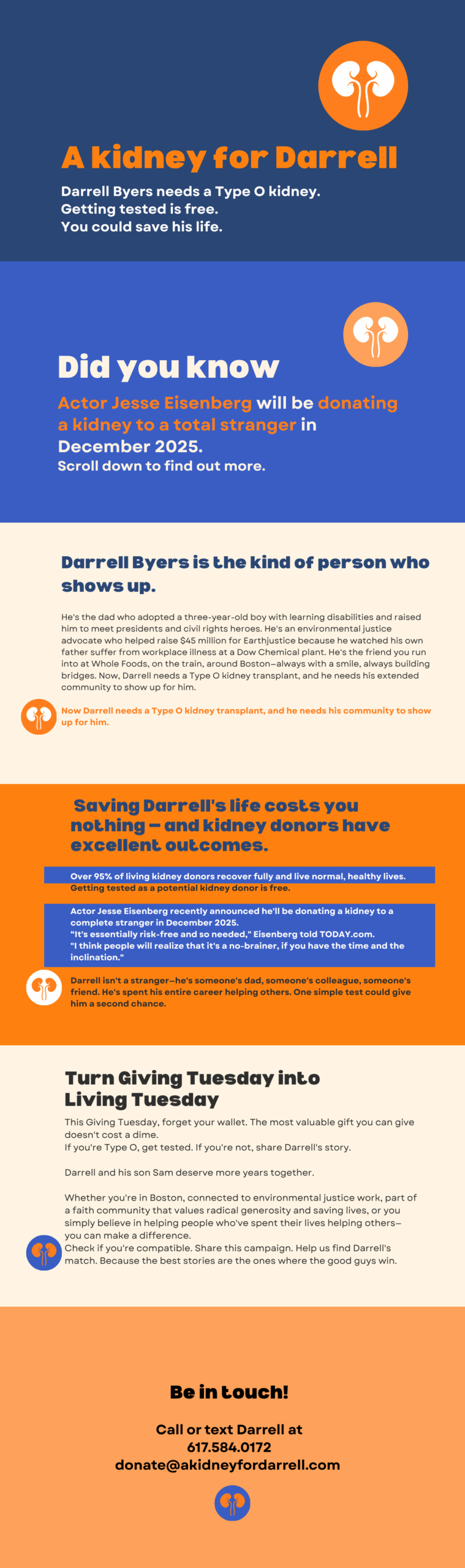 colorful image discussing Darrell Byers and his need for a kidney